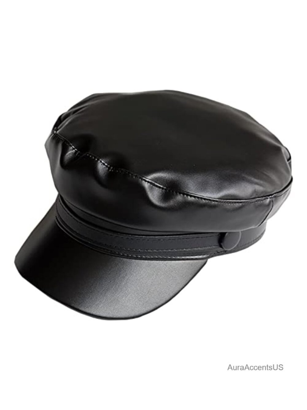 Faux Leather Newsboy Cap Adjustable Vintage Fiddler Hat